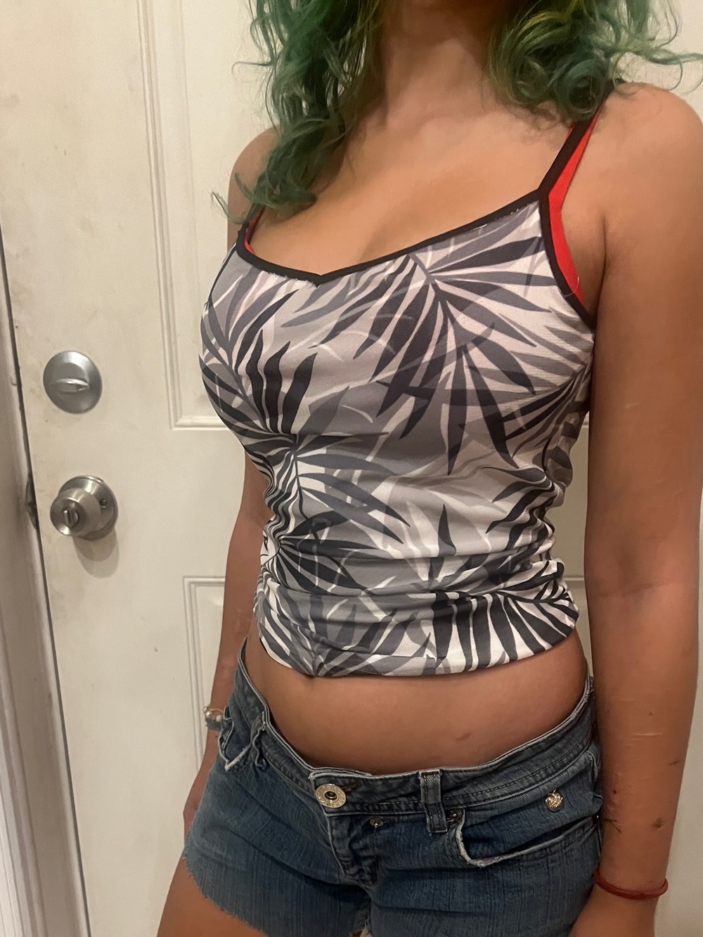 Y2K  Grey Palm-Print Cami Tank Top